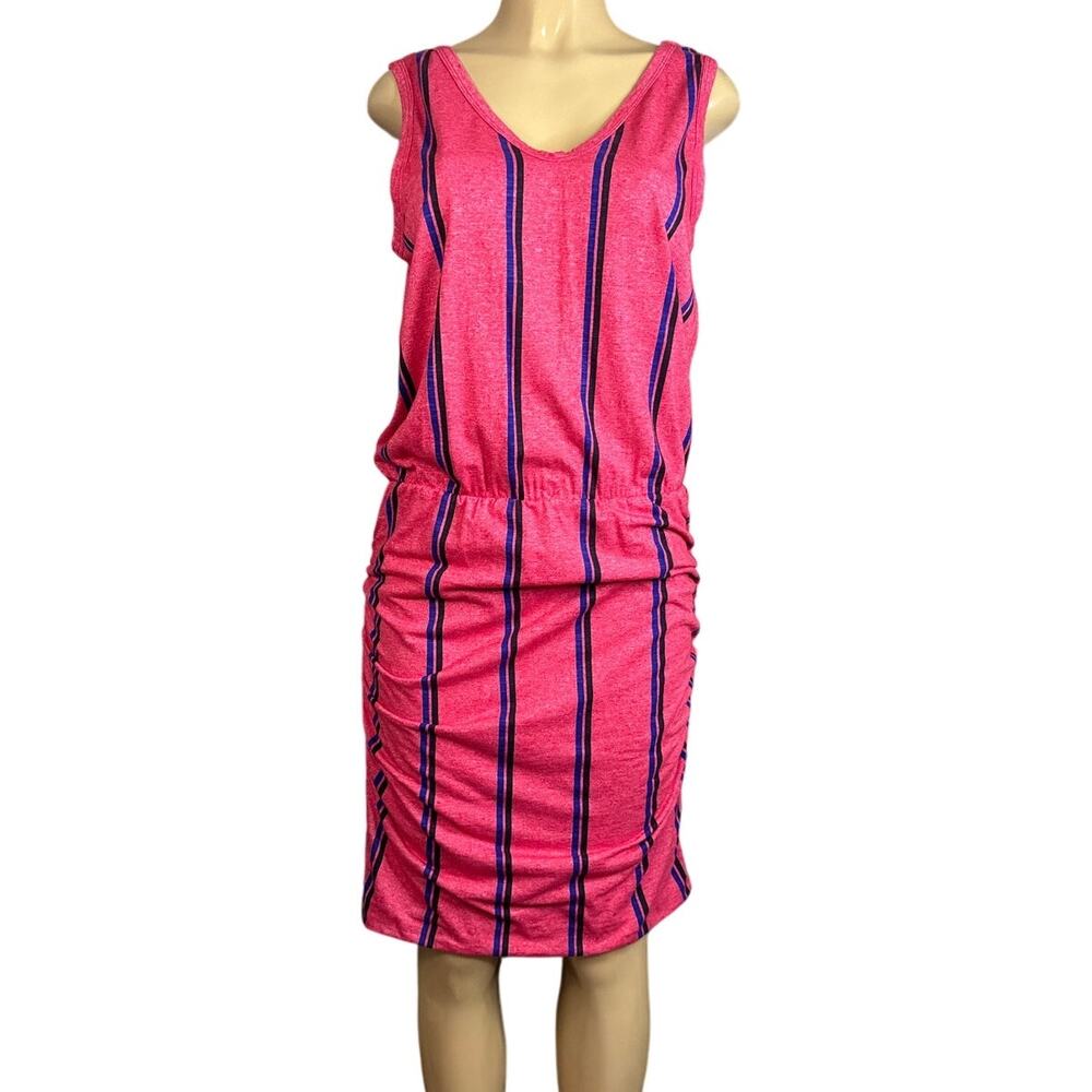 Sundry Striped Sleeveless Dress Ruched Sides Red Blue Size 4 XL
